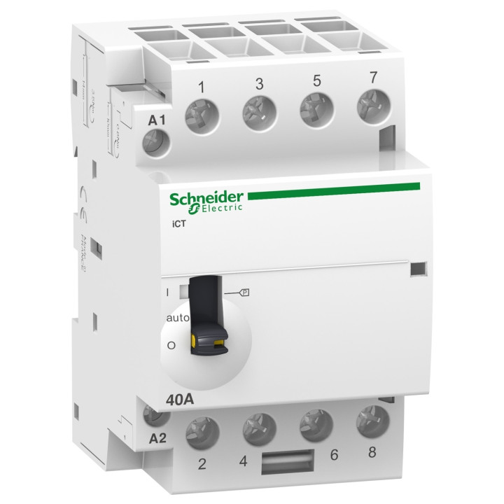 Schneider - Acti9 - Contacteur iCT à commande manu - 40A - 4NO - 230/240V - 50Hz - Réf : A9C21844