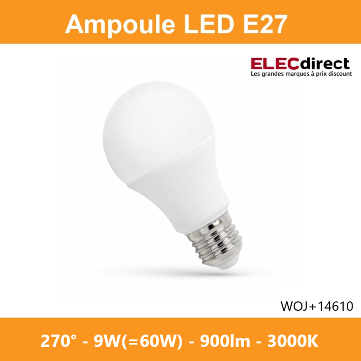 Spectrum - Ampoule LED E-27 - LED GLS 9W - Angle 270° - 3000K - 900lm - Réf : WOJ+14610