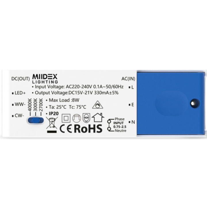 Miidex - Spot LED Ø68 Dimmable blanc - orientable - 8W - IP65 - CCT - BBC - Angle 60° - 2700 / 3000 / 4000°K - Réf : 100794