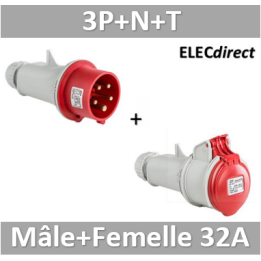 Digital - Fiche mâle 3P+N+T 32A + Fiche femelle - 380V - IP44 - 51318+51418