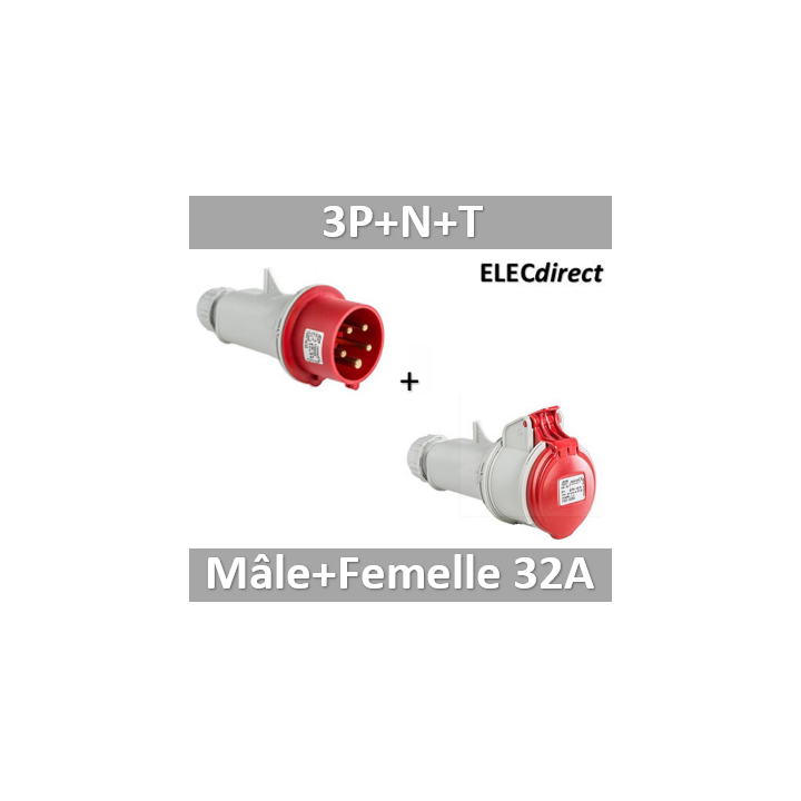 Digital - Fiche mâle 3P+N+T 32A + Fiche femelle - 380V - IP44 - 51318+51418