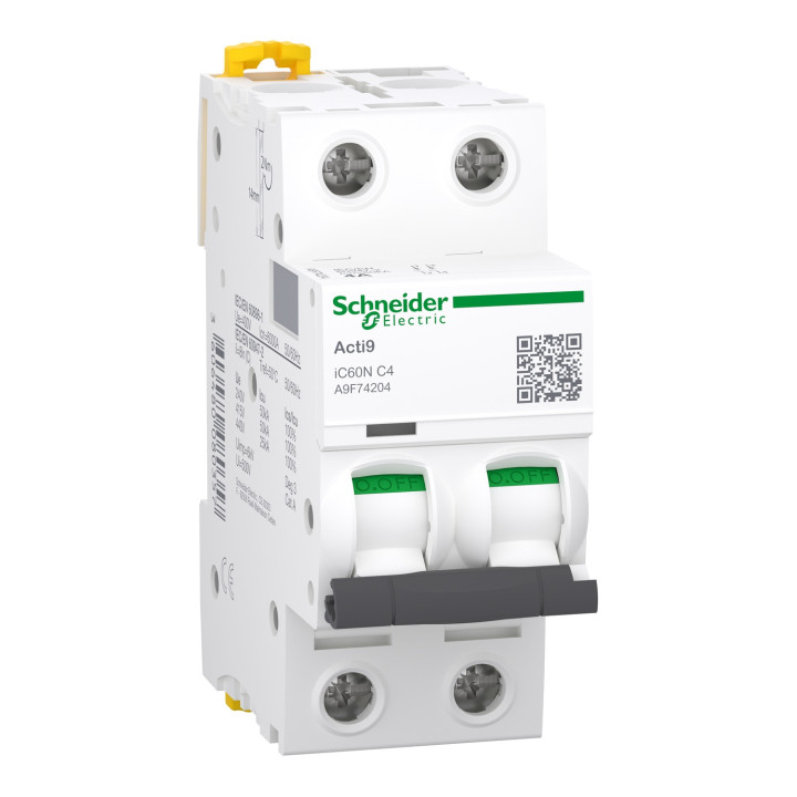 Schneider - Acti9 - IC60N - Disjoncteur - 2P - 4A - 6kA - courbe C - Réf : A9F74204