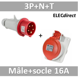Digital - Prise de Courant Européenne encastrée 3P+T+N 16A + Fiche mâle - 380V IP 44 - 51116+51316