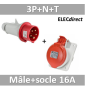 Digital - Prise de Courant Européenne encastrée 3P+T+N 16A + Fiche mâle - 380V IP 44 - 51116+51316