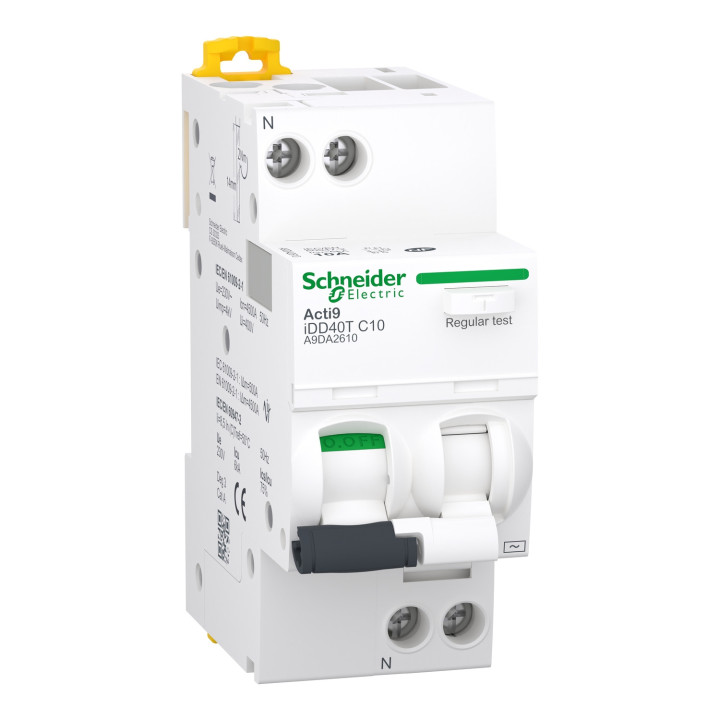 Schneider - Acti9 - iDD40T - Disj diff - 10A - 1P+N - type AC - 6kA - 30mA - Réf : A9DA2610