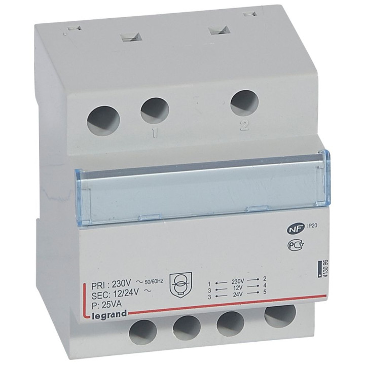 Legrand - Transformateur de sécurité - 230 V / 12 ou 24 V - 25 VA - 413096