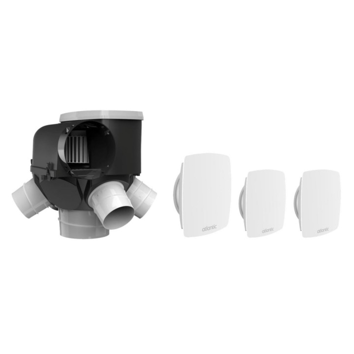 Atlantic - Kit VMC Autocosy - Simple flux autoréglable 4 sanitaires + 3 bouches fixes Line ultra plate - 238m³/h - Réf : 412288