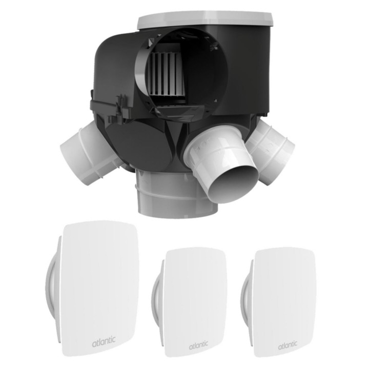 Atlantic - Kit VMC Autocosy - Simple flux autoréglable 4 sanitaires + 3 bouches fixes Line ultra plate - 238m³/h - Réf : 412288
