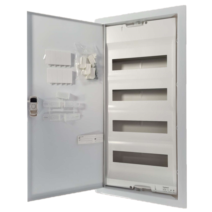 Legrand - Coffret encastré - porte métal extra plate - 4 rangées - 48+8 mod - 001534