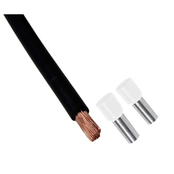 Cordon de 50 cm de 16mm² souple Noir + Embout - Réf : VK16NOIR50CM