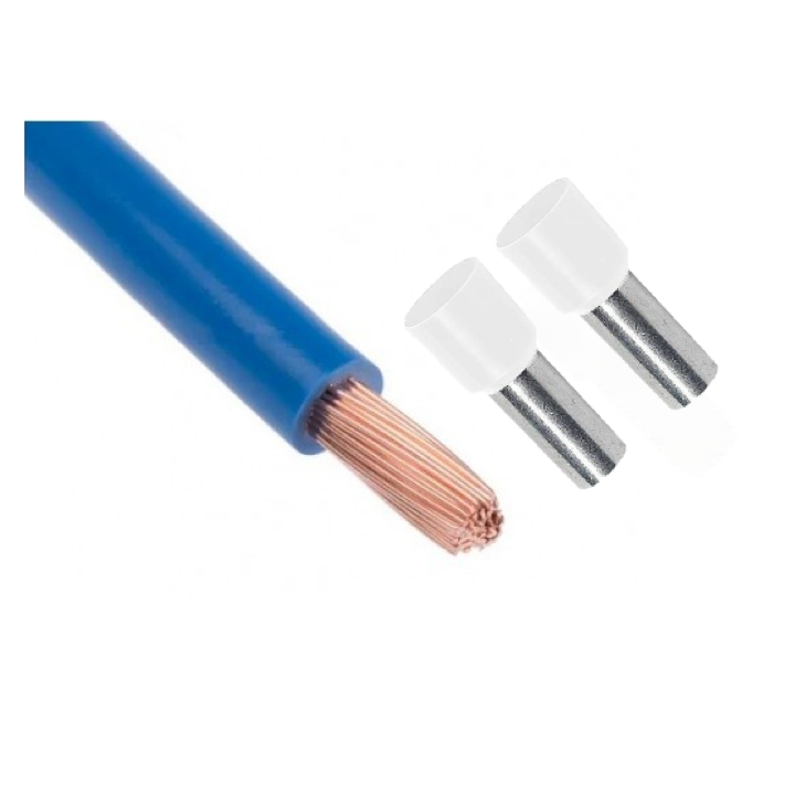 Cordon de 50cm de 16mm² souple Bleu Clair + Embout  - Réf : VK16BLEU50CM