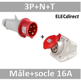 Digital - Prise de Courant Européenne socle 3P+T+N 16A + Fiche mâle - 380V IP 44 - 51216+51316