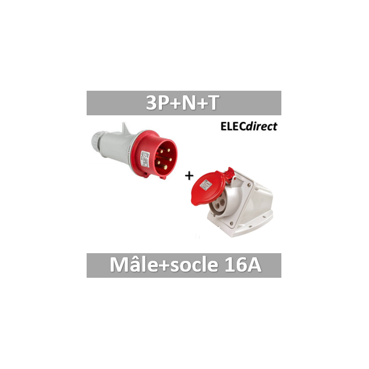 Digital - Prise de Courant Européenne socle 3P+T+N 16A + Fiche mâle - 380V IP 44 - 51216+51316