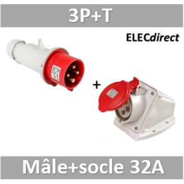 Digital - Prise de Courant Européenne socle 3P+T 32A + Fiche mâle - 380V - IP 44 - 51214+51314