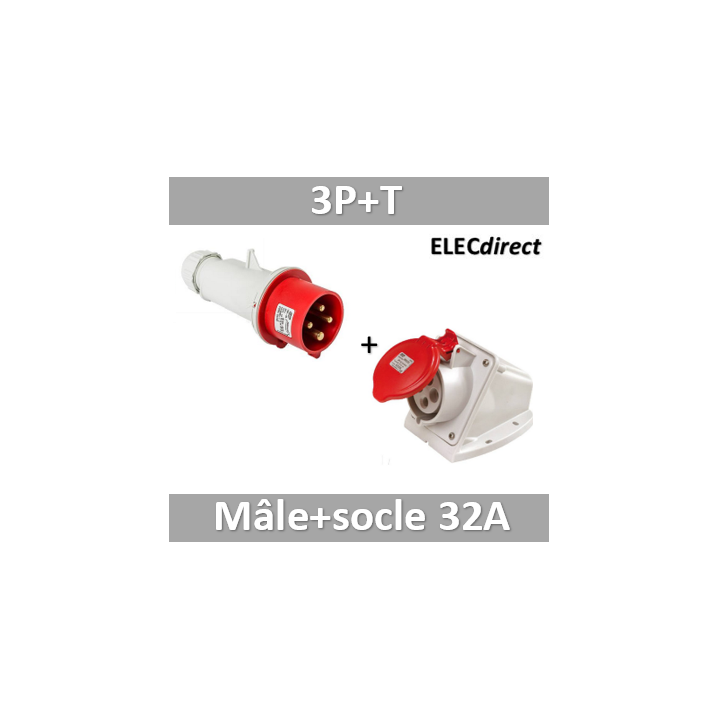 Digital - Prise de Courant Européenne socle 3P+T 32A + Fiche mâle - 380V - IP 44 - 51214+51314