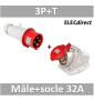 Digital - Prise de Courant Européenne socle 3P+T 32A + Fiche mâle - 380V - IP 44 - 51214+51314