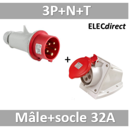 Digital - Prise de Courant Européenne socle 3P+T+N 32A + fiche mâle - 380V IP 44 - 51218+51318