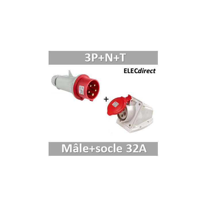 Digital - Prise de Courant Européenne socle 3P+T+N 32A + fiche mâle - 380V IP 44 - 51218+51318