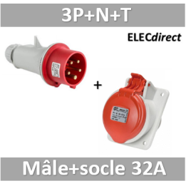 Digital - Prise de Courant Européenne 3P+T+N 32A + Fiche mâle - 380V - IP 44 - 51118+51318