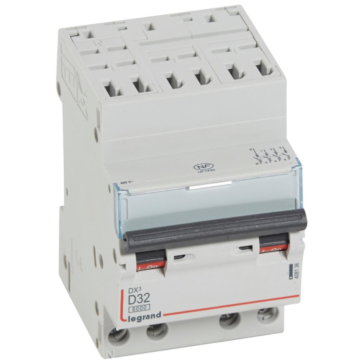 Legrand - Disjoncteur DX³ 6000-auto/vis-4P-400V~ 32A-10kA-courbe D-peigne HX³ opti 4P - 3M - 408136