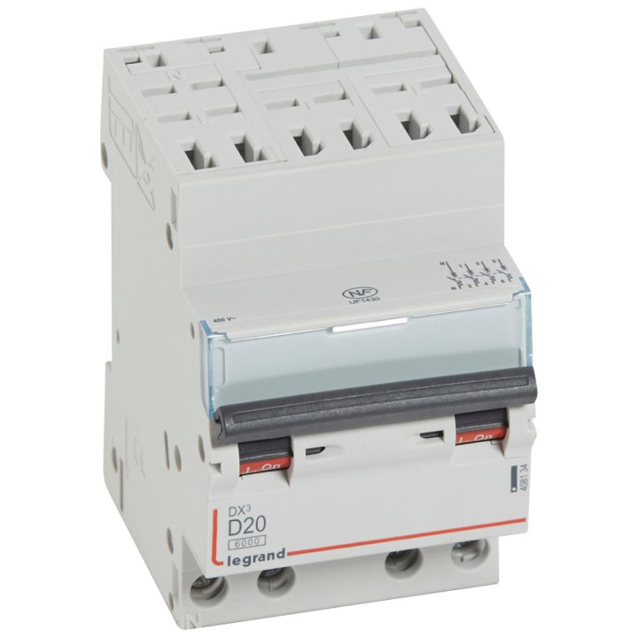 Legrand - Disjoncteur DX³ 6000-auto/vis-4P-400V~-20A-10kA-courbe D-peigne HX³ opti 4P - 3M - 408134