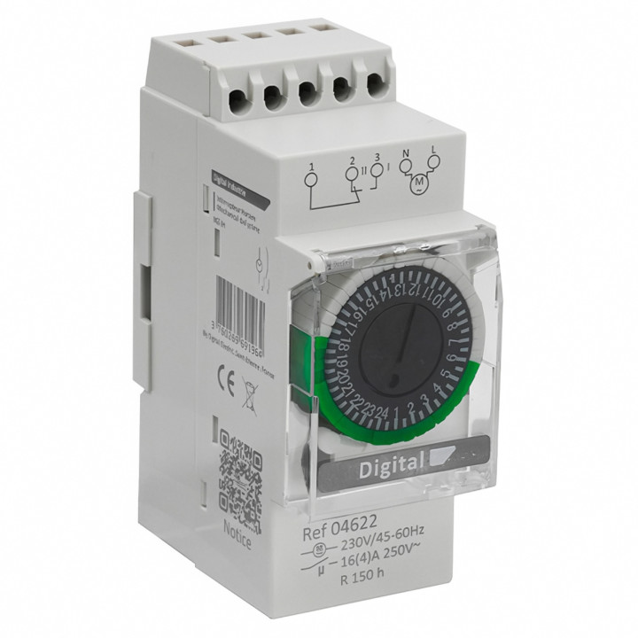 Digital Electric - Interrupteur horaire - 16A - 230Vac - réserve de marche 150h - Réf : 04622