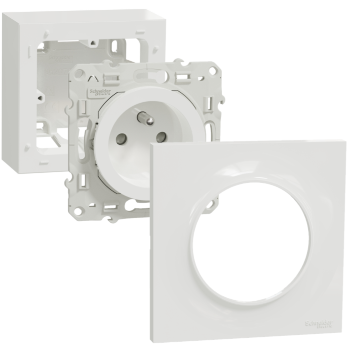 Schneider Odace - LOT - Prise 2P+T - 16A + cadre saillie 1 poste complet - Réf : S520059 + S520762 + S520702