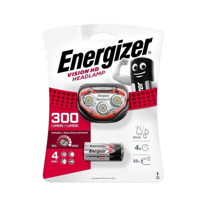 Energizer - Lampe Frontale - 300lm - avec 3 piles AAA - Réf : 316377