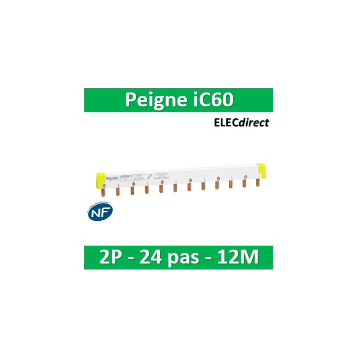 Schneider - Acti9 iC60, peigne à dents, 2 pôles, 100A, 12 modules - A9XPH212