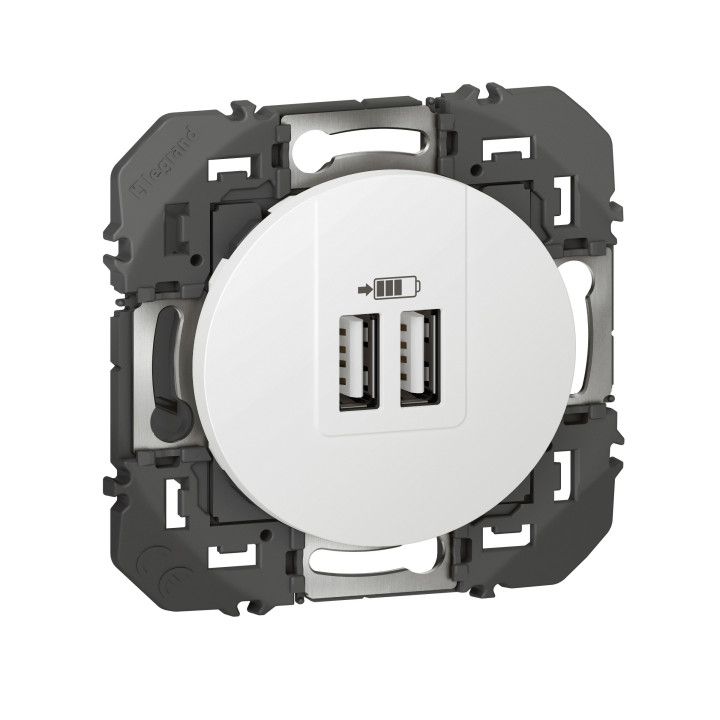 Legrand Dooxie - Prise de courant 2P+T 16A + double USB + plaque - Blanc - 600335+600343+600802