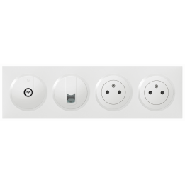 Legrand Dooxie - Lot plaque quadruple + 2 PC + 1 prise TV + 1 prise RJ45 Cat.6 STP complet