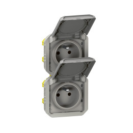 Legrand - Plexo - Double prise 2P+T - 16A - 250V - composable - précâblée - verticale - IP55/IK08 - 069563L