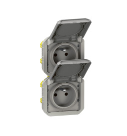 Legrand - Plexo - Double prise 2P+T - 16A - 250V - composable - précâblée - verticale - IP55/IK08 - 069563L