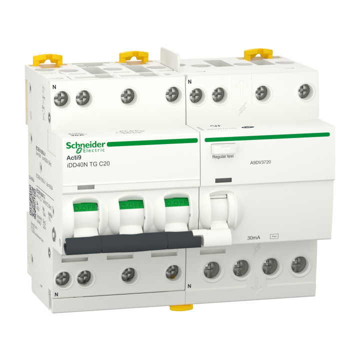 Schneider - Acti9 - iDD40N - Disj diff - 20A - 3P+N - type AC - 30mA - Réf : A9DV3720