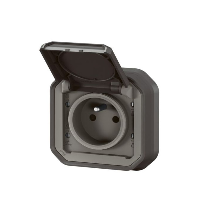 Legrand - Prise de courant 2P+T 16A étanche Plexo prêt à poser encastrée - IP55 - IK08 - 250V - Anthracite - Réf : 069860L