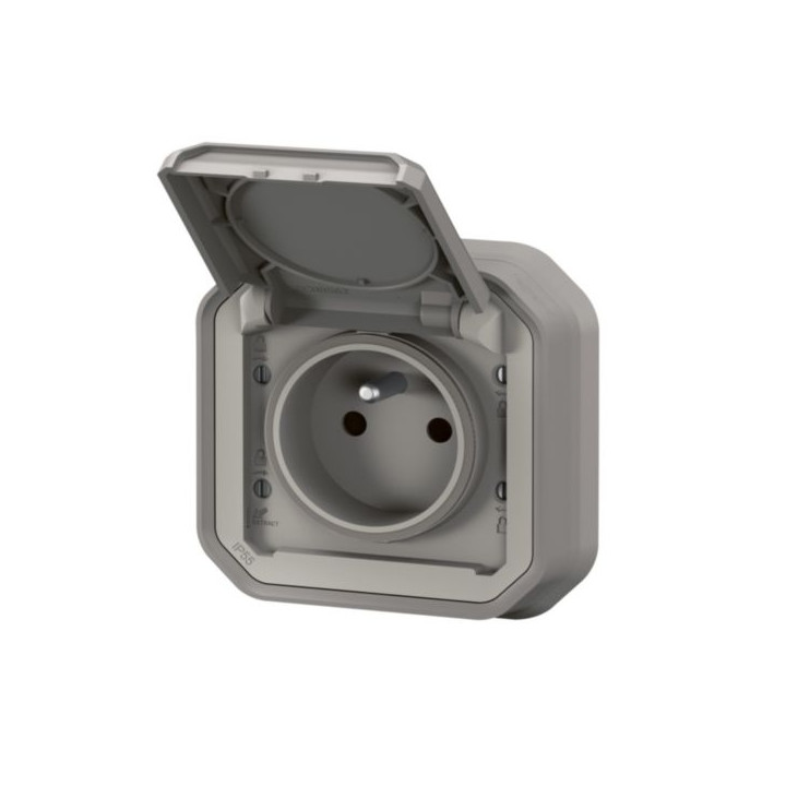 Legrand - Prise de courant 2P+T 16A étanche Plexo prêt à poser encastrée - IP55 - IK08 - 250V - Gris - Réf : 069831L