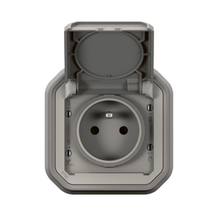 Legrand - Prise de courant 2P+T 16A étanche Plexo prêt à poser encastrée - IP55 - IK08 - 250V - Gris - Réf : 069831L