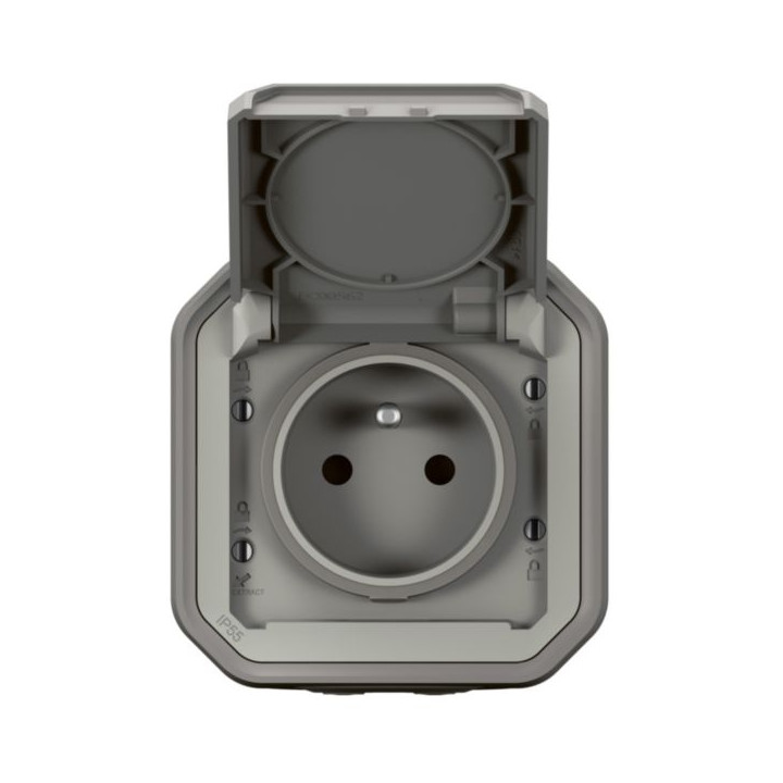 Legrand - Prise de courant 2P+T 16A étanche Plexo prêt à poser saillie - IP55 - IK08 - 250V - Gris - Réf : 069731L