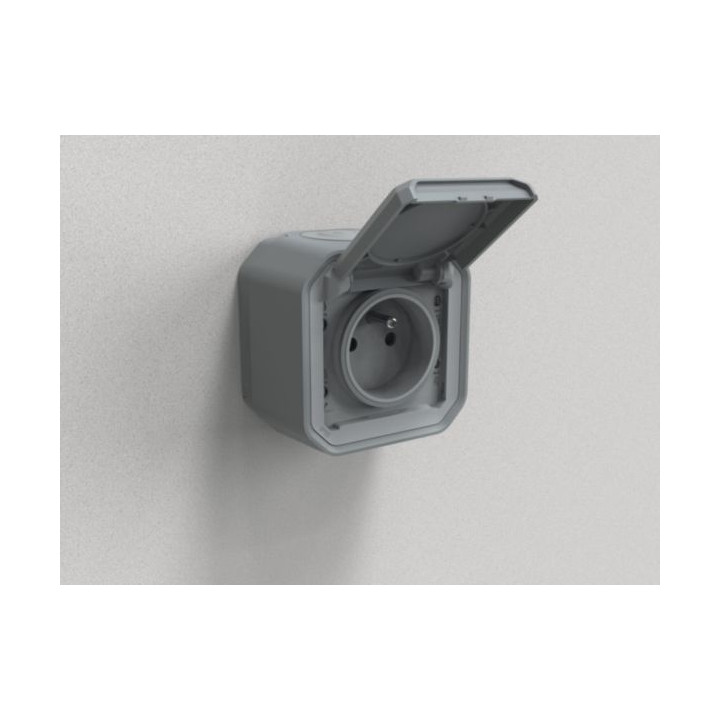 Legrand - Prise de courant 2P+T 16A étanche Plexo prêt à poser saillie - IP55 - IK08 - 250V - Gris - Réf : 069731L