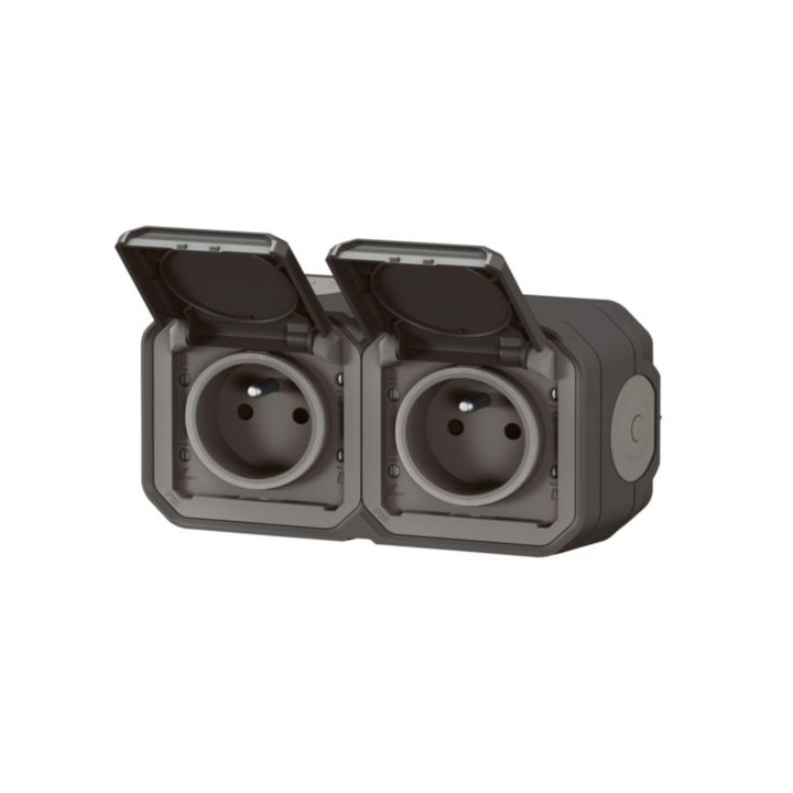 Legrand - Double prise de courant Plexo prêt à poser - 2 x 2P+T - Anthracite - Horizontale - IP55 - Réf : 069788L