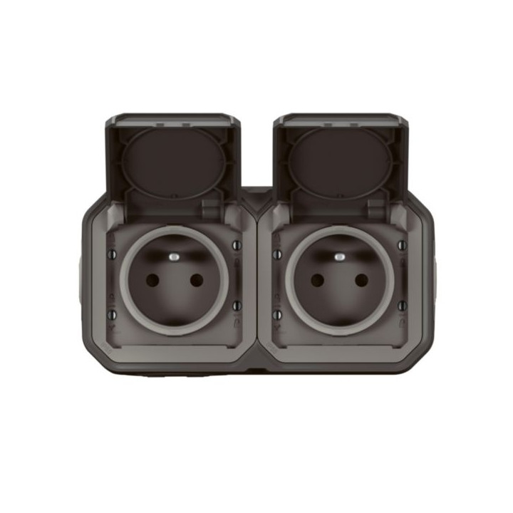 Legrand - Double prise de courant Plexo prêt à poser - 2 x 2P+T - Anthracite - Horizontale - IP55 - Réf : 069788L