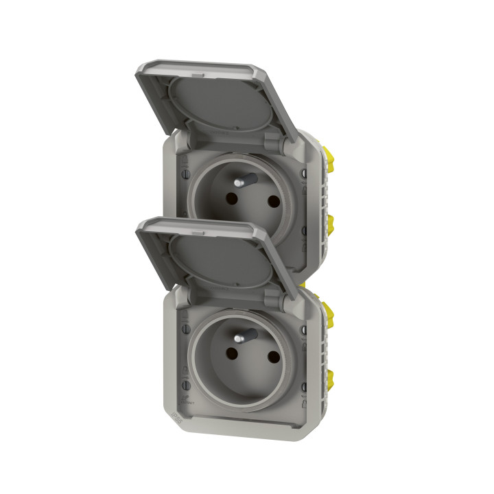 Legrand - Plexo -  Double Prise encastré - Vertical - IP55 - Réf : 069683L+069563L