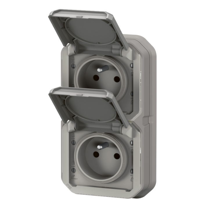 Legrand - Plexo -  Double Prise encastré - Vertical - IP55 - Réf : 069683L+069563L