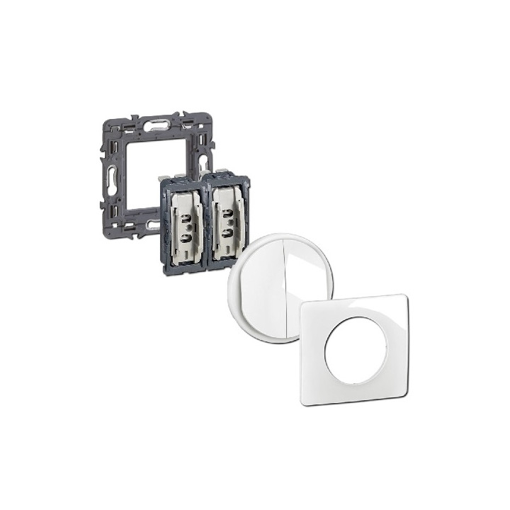 Legrand - Céliane 2024 - Double poussoir complet blanc 1 poste - Réf : 080251 + CM0031 + CB2001 + CP0001