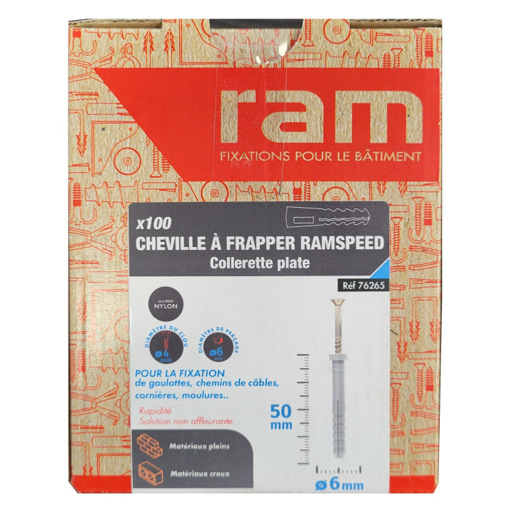 RAM - Cheville à frapper RAMSPEED - tête plate avec clou-vis TF - Boîte de 100 - Réf : 76265