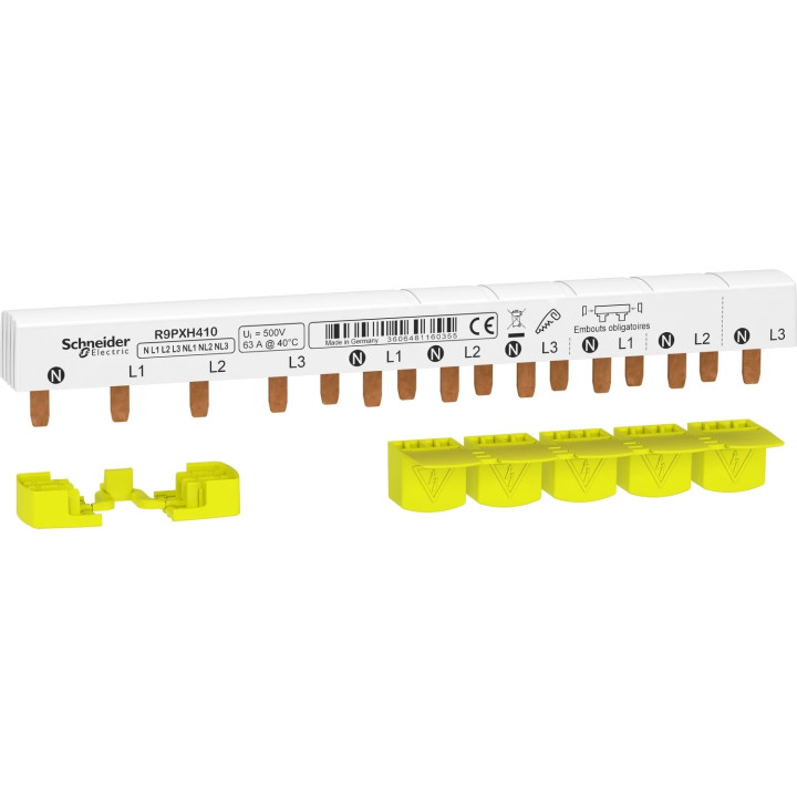 Schneider - Resi9 xp peigne monobloc - 3p+n - 63a - 10 modules - cache dents 5m - R9PXH410