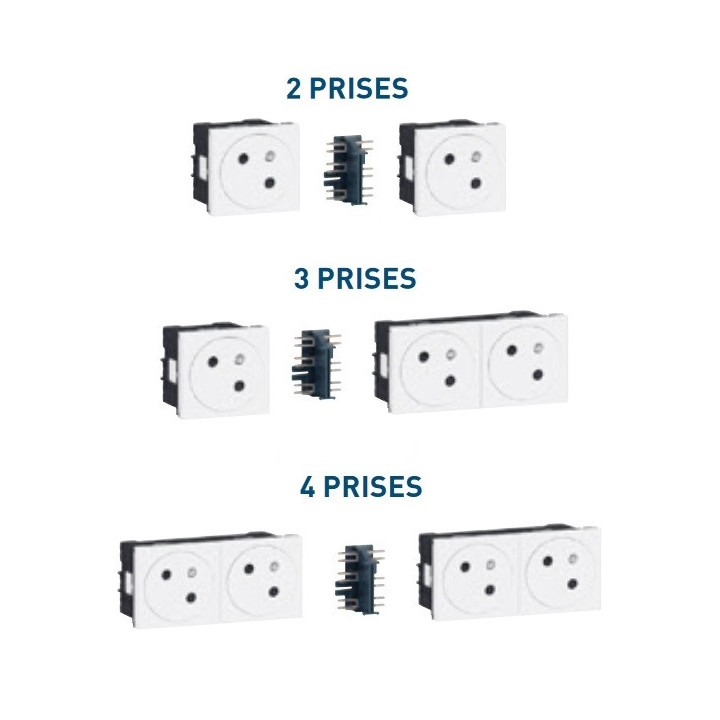 Legrand Quadruple prise de courant 2P+T Surface Mosaic Link raccordement latéral 8 modules - blanc - Réf. : 077144L