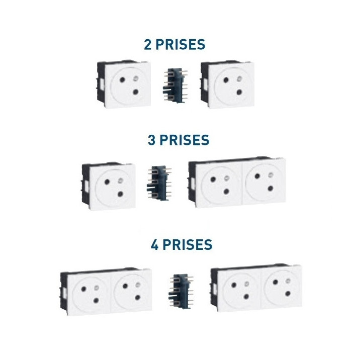 Legrand - Mosaic Link - Double prise de courant 2P+T Surface  - Raccordement latéral - 4 Modules - Blanc - Réf : 278164L