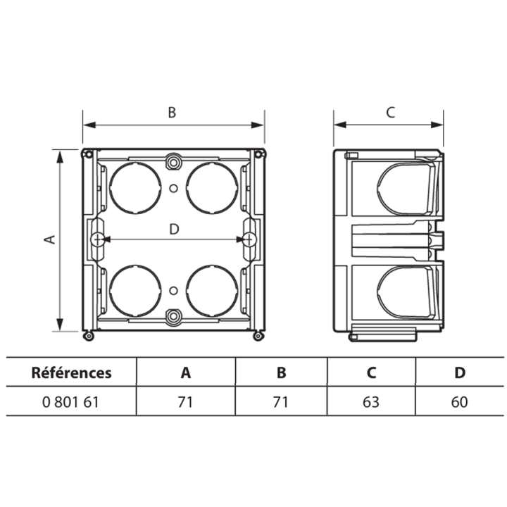 Legrand - Boîte monoposte Batibox - maçonnerie - carrée associable - prof. 60 - 080161