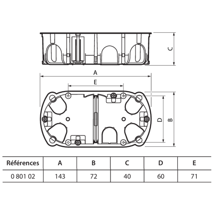 Legrand Batibox - Boîte multimat 2 postes - 4/5M - Hor/Ver - prof 40 mm  - 080102